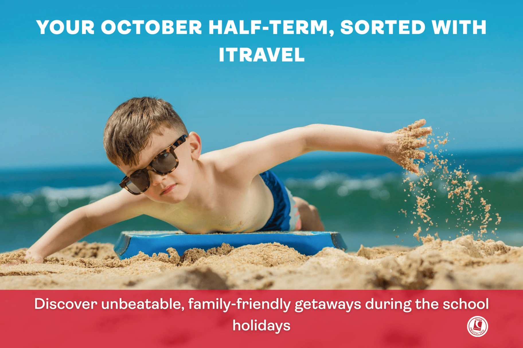 A Young Boy Lying Down on a Body Board while Wearing Sunglasses